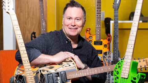 Olaf Diegel with a few of his 3D-printed guitars - he has made more than 70.