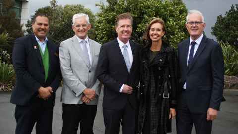 Alfriston College principal Robert Solomone, Professor Graeme Aitken, Trevor and Caroline Gray and Vice-Chancellor Professor Stuart McCutcheon at Alfriston College on Wednesday.