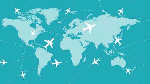 Images of small planes are scattered over a map of the world: Scientists, particularly New Zealand scientists, need to attend a whole raft of international events to contribute to and keep up to date with developments in their field. Which means they have a much bigger carbon footprint than most.