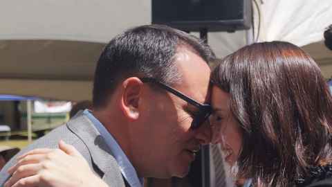 The image shows National MP and Waitangi National Trust board member Shane Reti shares a hongi with Prime Minister Jacinda Ardern. Photo: Sam Sachdeva/Newsroom