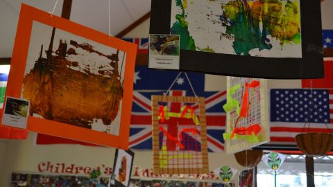Flags and Art works of the kids in the early childhood centre