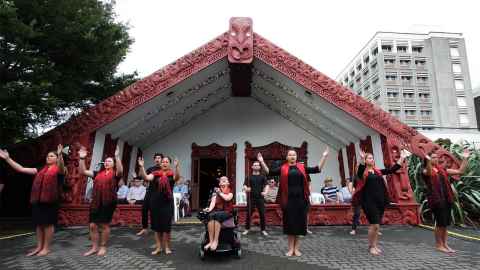 A powhiri takes place on the University marae.