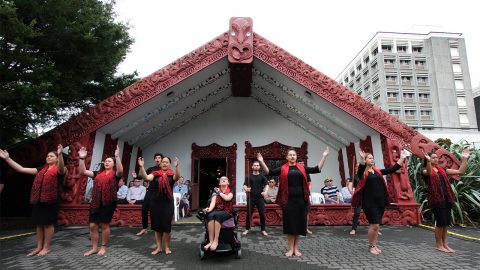A powhiri takes place on the University marae.