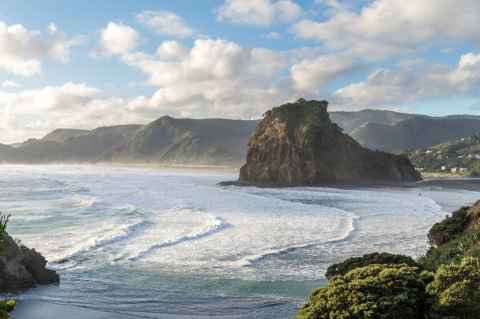 Piha Beach and Lion Rock from headland