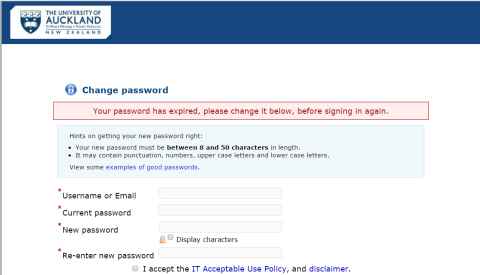 Expired Password The University Of Auckland