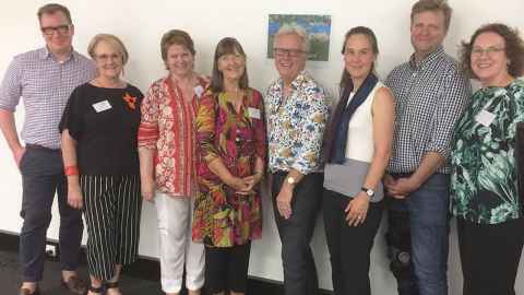 Professor Carol Mutch, fourth from left, and Professor Peter O'Connor, with Australian educators. 
