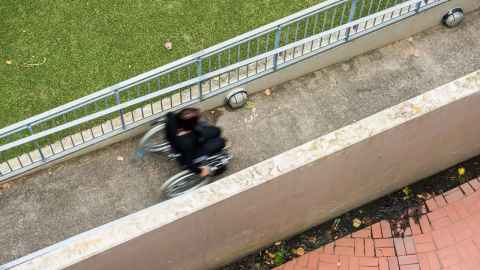 Wheelchair user at University.