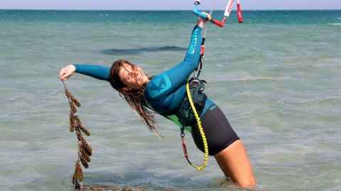 Mia Ayoub in El Gouna, Egypt, kitesurfing. 