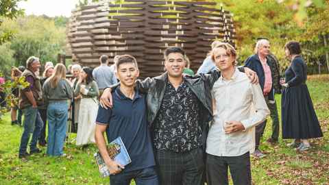 Nicholas Rowsby, Brandon Carter-Chan and Joseph Trace at the opening of The Nest at Brick Bay Winery. Photo: Tom Klocksneth