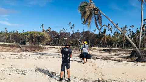 Shane Cronin and the Tongan research team on Mango Island