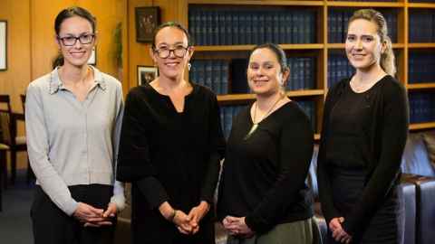 Aotearoa New Zealand Centre for Indigenous Peoples and the Law former member Amokura Kawharu, with Claire Charters, Tracey Whare, Fleur Te Aho.