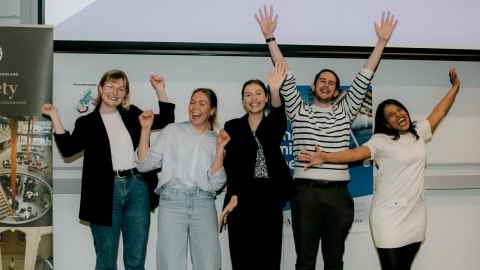L–R: Katie Smith (People's Choice winner), Rebekah Bradley (Masters winner), Rebekah Bradley (Masters runner-up), Trevyn Toone (Doctoral winner) and Smridhi Marwah (Doctoral runner-up)