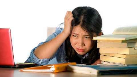 Girl having problems studying