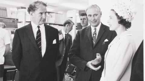 The Queen with the inaugural dean of the Med School Professor Cecil Lewis, left, and Philson librarian Harry Erlam, 1970.