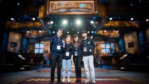 Amy Joo-yeong Kim at the 2019 Blizzcon event in California, with colleagues from around the world.