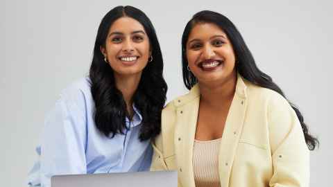 Simran Kaur, left, and podcast partner Sonya Gupthan, in a photo from a shoot with Vogue India. Photo: Apela Bell