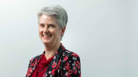 Head and shoulders of Professor Jane Harding smiling. 