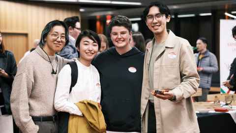 Arela Jiang (left), with friends Karen Hu, Renee Wells, and Clement Kong.