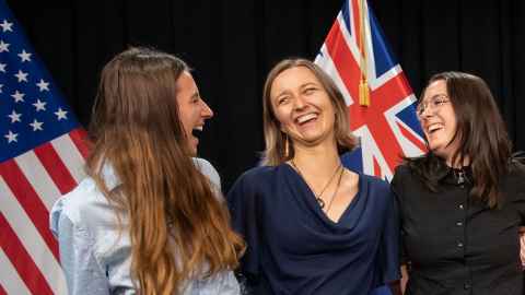 Michaela Dobson (centre) with fellow NASA scholarship winners Leah Albrow (left) and Celine Jane at ceremony at Parliament