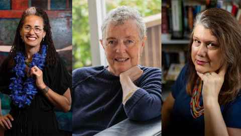 portraits of Professor Selina Tusitala Marsh, Emeritus Professor Michele Leggott, and Associate Professor Paula Morris