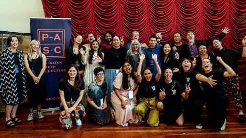 The filmmakers and funders of the pilots through the Pan Asian Screen Collective, with Professor Shuchi Kothari (centre).