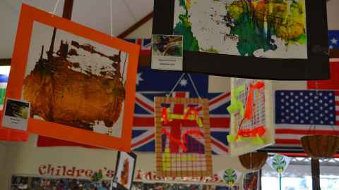 Flags and Art works of the kids in the early childhood centre