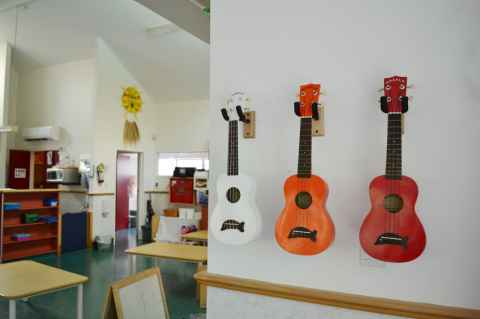 Guitars on a wall at the early childhood centre 