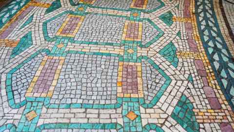 mosaic tiled floor of the ClockTower building