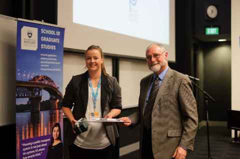 Dr Gavin Ellis and 3MT Winner, Hannah Young from Massey University