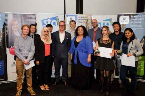 Our 10 Finalists: FLTR: Tom Saunders, Robert Vennell, Andrew Chen, Nazish Khan, Sam Hitchman, Tepora Pukepuke, James Wenley, Kate Riegle van West, Guanyu Chen and Sobia Mughal